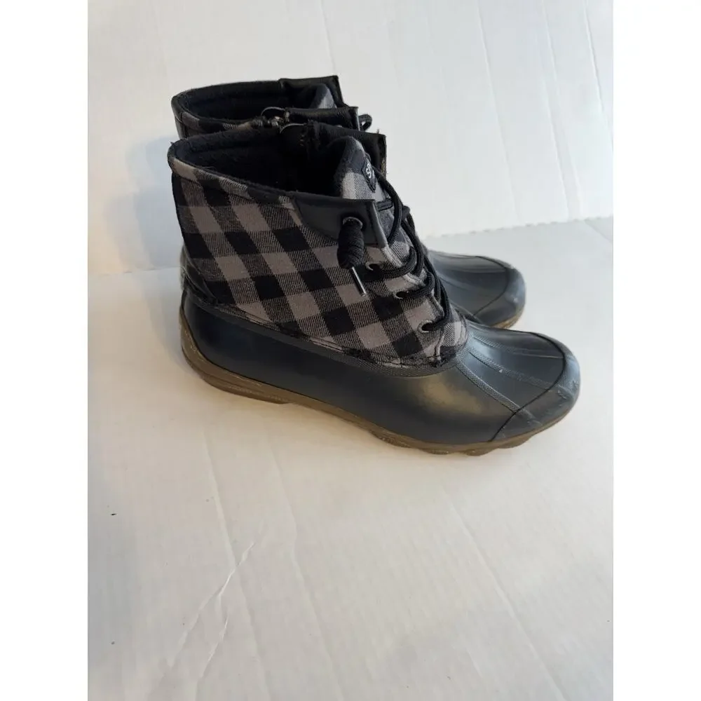 Sperry Syren Gulf Black Gray Plaid Duck Boots Women’s 9.5 Gorpcore Cabin Flannel